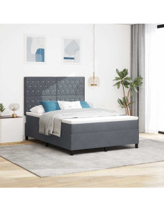 Letto a Sorgente LED Grigio scuro 140 x 190 cm Velluto