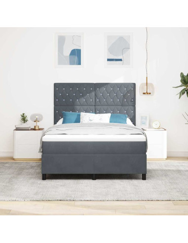 Letto a Sorgente LED Grigio scuro 140 x 190 cm Velluto