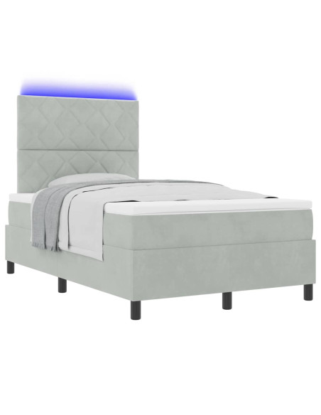 Letto a Sorgente LED Grigio chiaro 120 x 190 cm Velluto