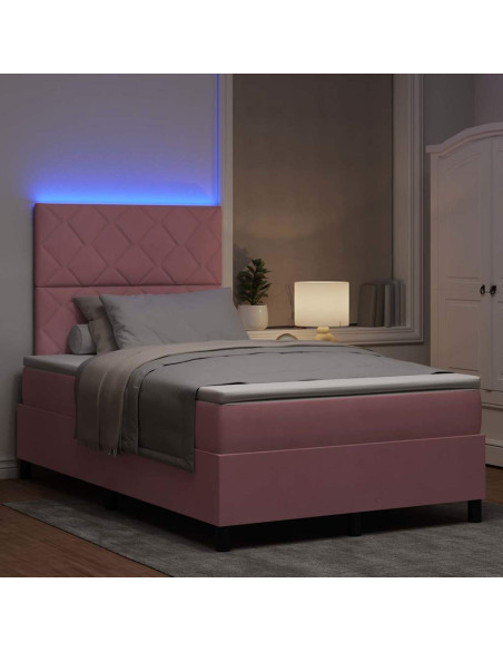 Letto a Sorgente LED con testiera Rosa 120 x 190 cm Velluto