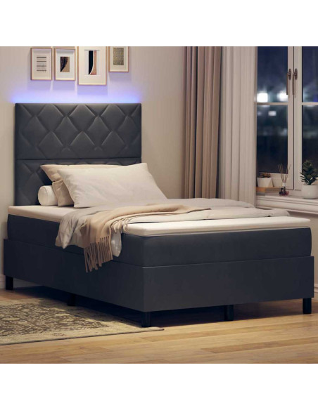 Letto a Sorgente LED Grigio scuro 120 x 200 cm Velluto