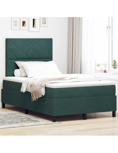 Letto a Sorgente LED Verde Scuro 120 x 200 cm Velluto