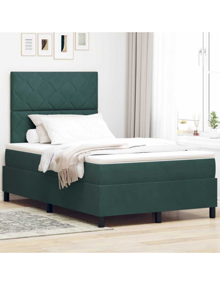 Letto a Sorgente LED Verde Scuro 120 x 200 cm Velluto