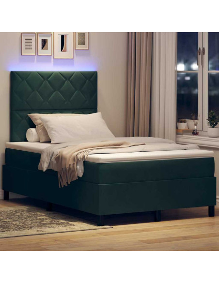Letto a Sorgente LED Verde Scuro 120 x 200 cm Velluto