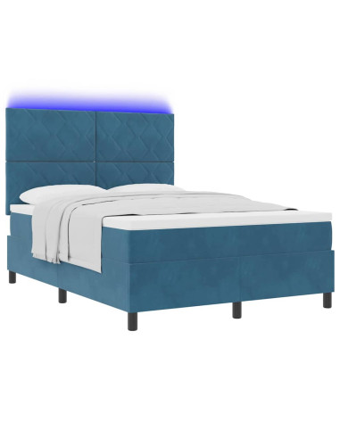 Letto a Sorgente LED Blu Scuro 140 x 190 cm Velluto