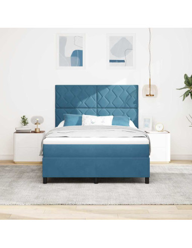 Letto a Sorgente LED Blu Scuro 140 x 190 cm Velluto