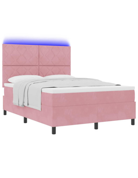 Letto a Sorgente LED con testiera Rosa 140 x 190 cm Velluto