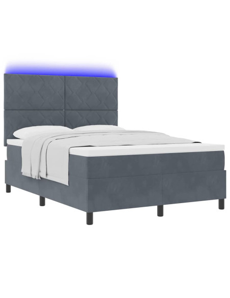 Letto a Sorgente LED Grigio scuro 140 x 200 cm Velluto