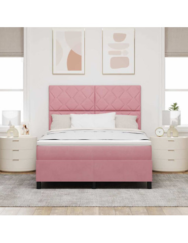Letto a Sorgente LED con testiera Rosa 140 x 200 cm Velluto