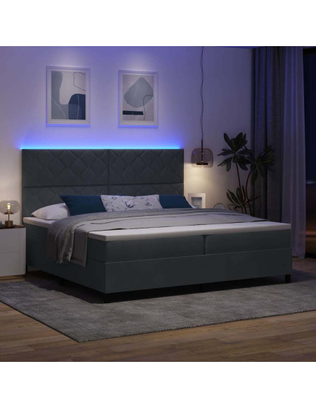 Letto a Sorgente LED Grigio scuro 200 x 200 cm Velluto