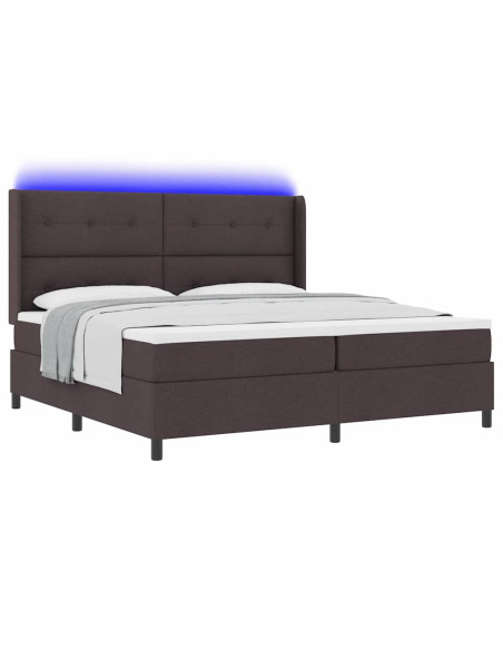 Letto a Sorgente LED Marrone Scuro 200 x 200 cm Tessuto