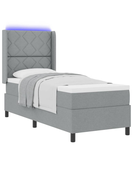 Letto a Sorgente LED Grigio chiaro 90 x 190 cm Tessuto
