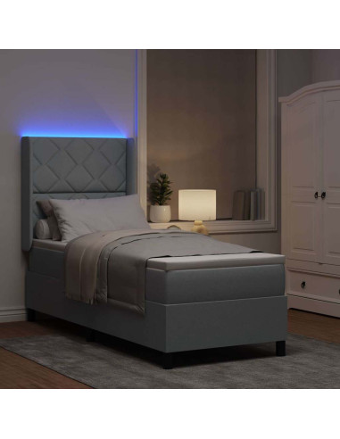 Letto a Sorgente LED Grigio chiaro 90 x 190 cm Tessuto