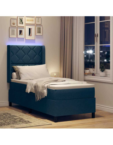 Letto a Sorgente LED con testiera Blu 90 x 190 cm Tessuto