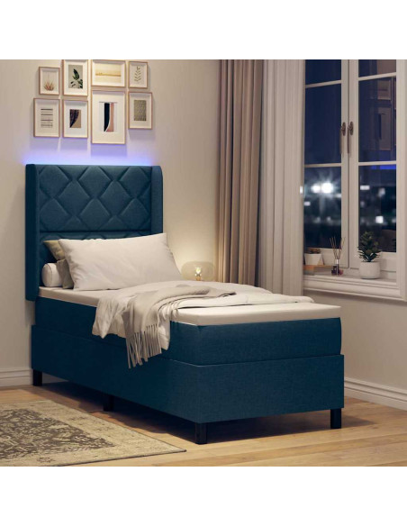 Letto a Sorgente LED con testiera Blu 90 x 190 cm Tessuto