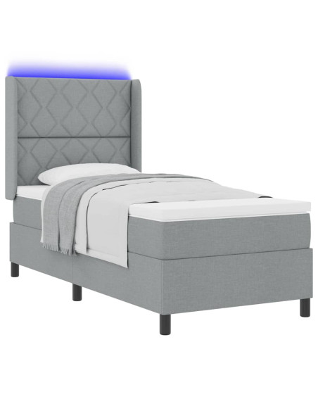 Letto a Sorgente LED Grigio chiaro 90 x 200 cm Tessuto