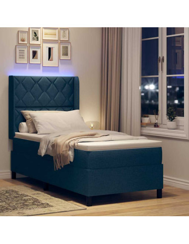 Letto a Sorgente LED con testiera Blu 90 x 200 cm Tessuto