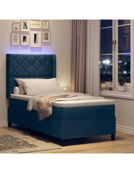 Letto a Sorgente LED con testiera Blu 90 x 200 cm Tessuto