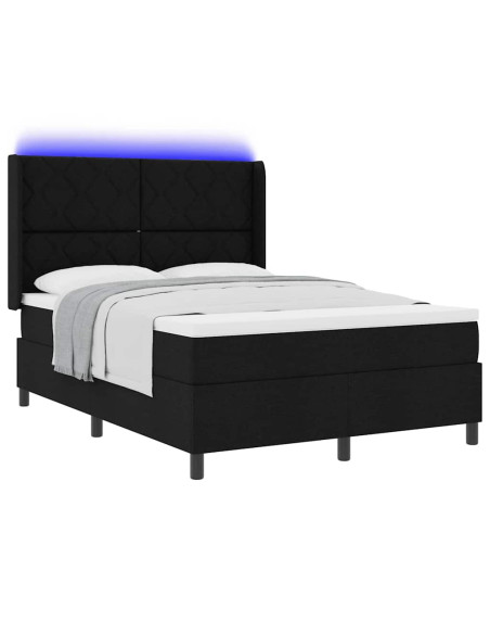Letto a Sorgente LED con testiera Nero 140 x 190 cm Tessuto