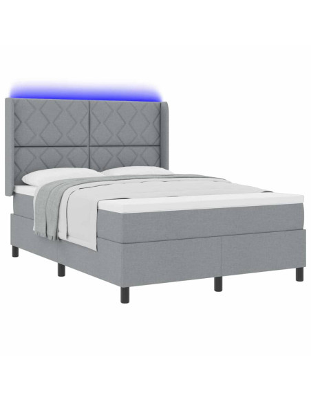 Letto a Sorgente LED Grigio chiaro 140 x 200 cm Tessuto