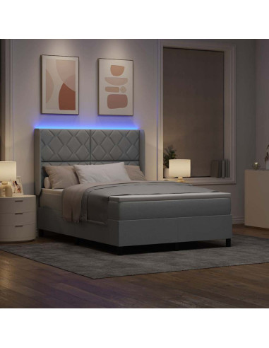 Letto a Sorgente LED Grigio chiaro 140 x 200 cm Tessuto