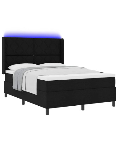 Letto a Sorgente LED con testiera Nero 140 x 200 cm Tessuto