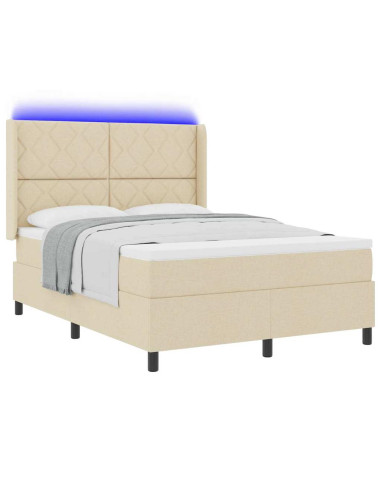 Letto a Sorgente LED con testiera Crema 160 x 200 cm Tessuto