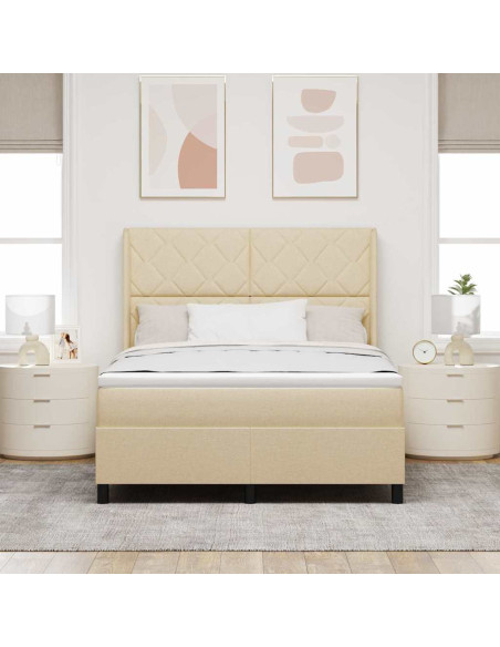 Letto a Sorgente LED con testiera Crema 160 x 200 cm Tessuto