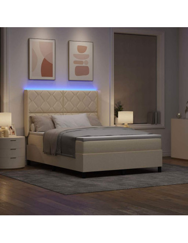 Letto a Sorgente LED con testiera Crema 160 x 200 cm Tessuto