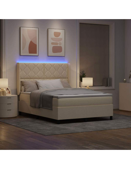 Letto a Sorgente LED con testiera Crema 160 x 200 cm Tessuto