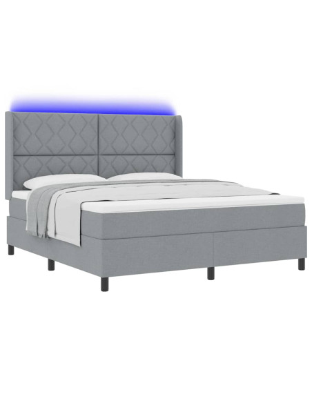 Letto a Sorgente LED Grigio chiaro 180 x 200 cm Tessuto