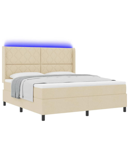 Letto a Sorgente LED con testiera Crema 180 x 200 cm Tessuto