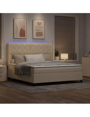 Letto a Sorgente LED con testiera Crema 180 x 200 cm Tessuto