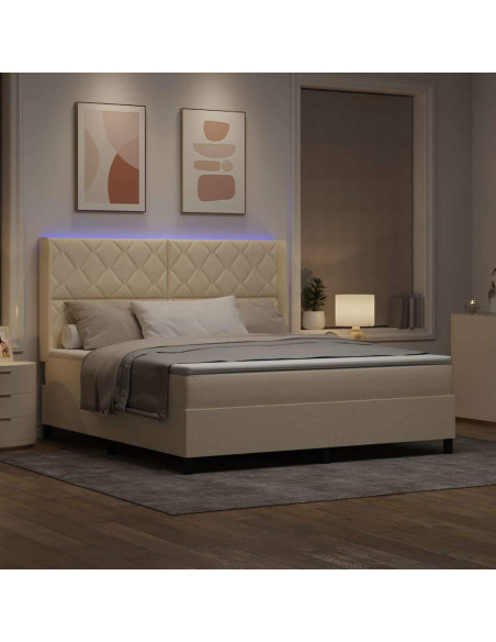 Letto a Sorgente LED con testiera Crema 180 x 200 cm Tessuto