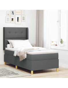 Letto a molle con strisce LED Grigio 90 x 200 cm Tessuto