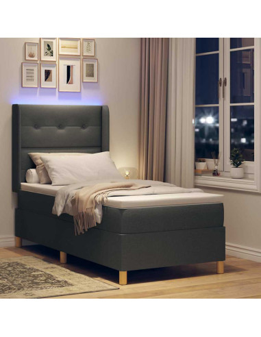 Letto a molle con strisce LED Grigio 100 x 200 cm Tessuto