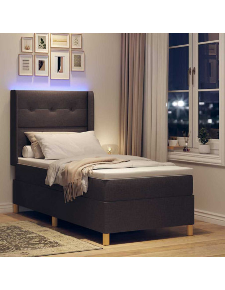 Letto a molle con strisce LED Marrone 100 x 200 cm Tessuto