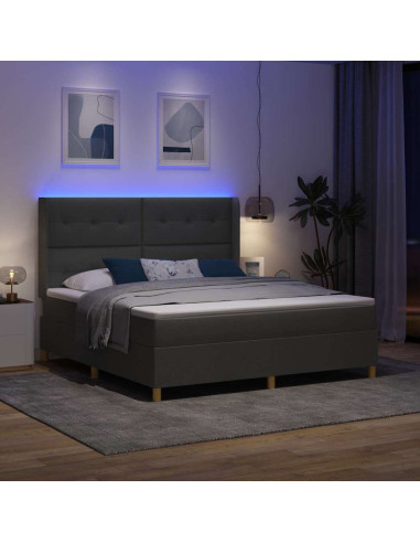Letto a molle con strisce LED Grigio 180 x 200 cm Tessuto