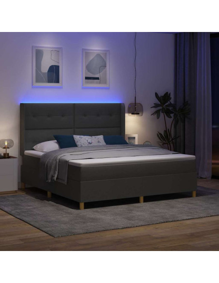 Letto a molle con strisce LED Grigio 180 x 200 cm Tessuto
