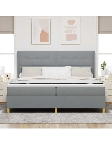 Letto a molle con testiera Grigio chiaro 200 x 200 cm Tessuto
