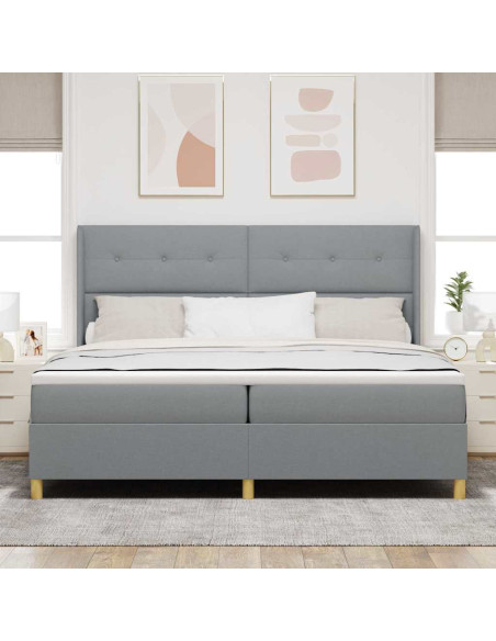 Letto a molle con testiera Grigio chiaro 200 x 200 cm Tessuto
