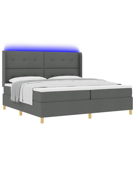Letto a molle con strisce LED Grigio 200 x 200 cm Tessuto