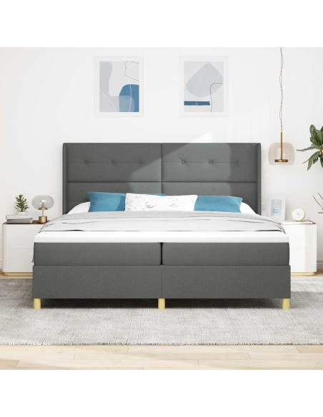 Letto a molle con strisce LED Grigio 200 x 200 cm Tessuto