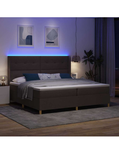 Letto a molle con strisce LED Marrone 200 x 200 cm Tessuto