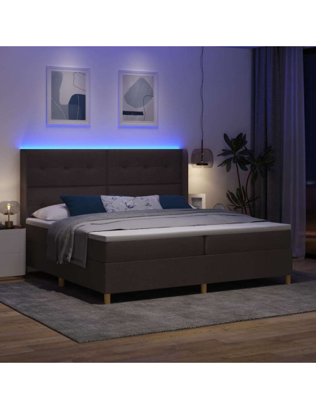 Letto a molle con strisce LED Marrone 200 x 200 cm Tessuto