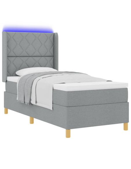 Letto a molle con strisce LED Grigio chiaro 90 x 190 cm Tessuto