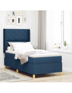 Letto a molle con strisce LED Blu 90 x 190 cm Tessuto