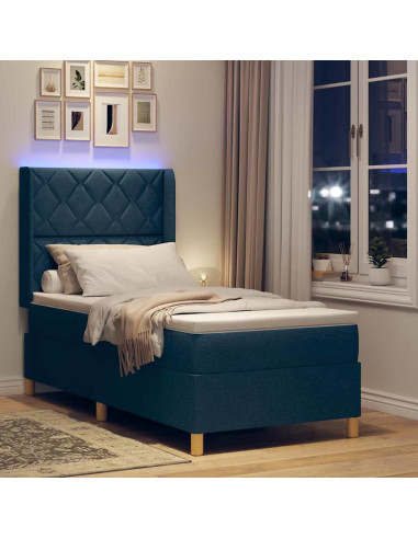 Letto a molle con strisce LED Blu 90 x 190 cm Tessuto