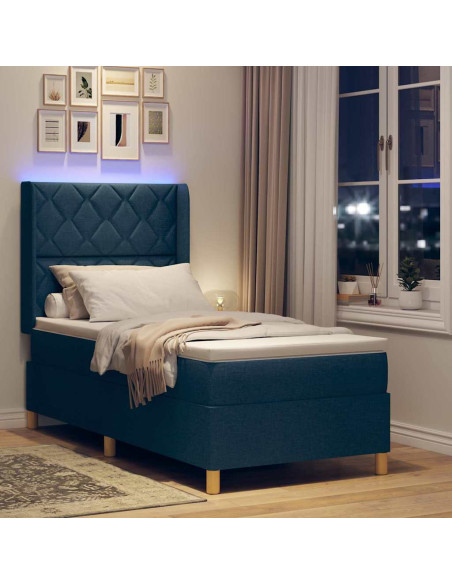 Letto a molle con strisce LED Blu 90 x 190 cm Tessuto