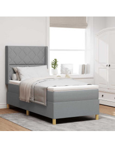 Letto a molle con strisce LED Grigio chiaro 90 x 200 cm Tessuto